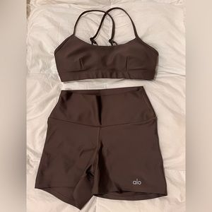 Brown Alo Biker Shorts & Sports Bra